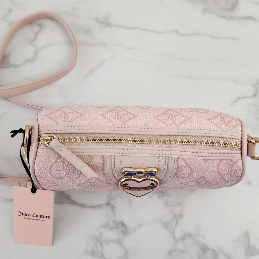 Juicy Couture Pink Clay Heart Accent Crossbody Shoulder Bag - Picture 7 of 15